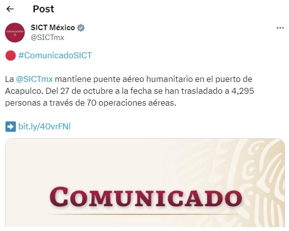 La SICT difundió un comunicado en sus redes sociales.