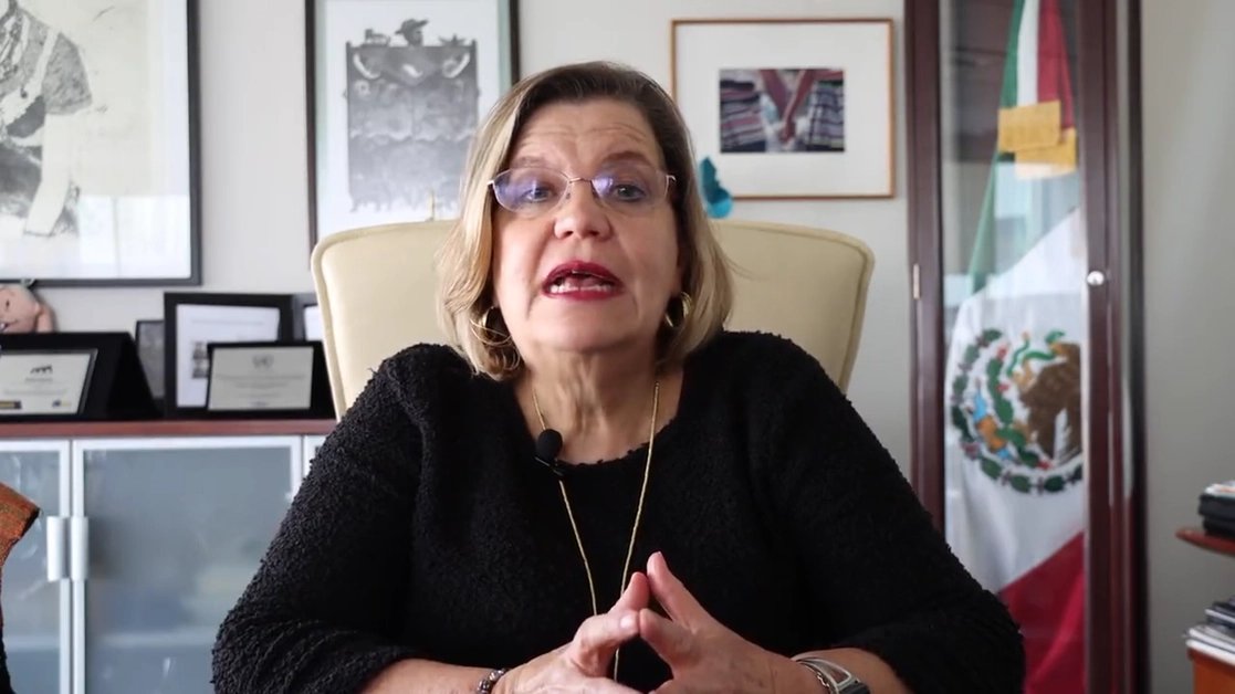 Nadine Gasman, presidente de Inmujeres durante su mensaje. Fotograma tomado del video emitido en redes sociales