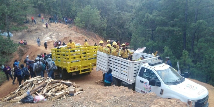 De acuerdo con informes de la Comisión Estatal Forestal (Coesfo), el incendio forestal de Santo Tomás Mazaltepec, ya se encuentra controlado al 100%. Foto tomada de la cuenta de Twitter @GobOax