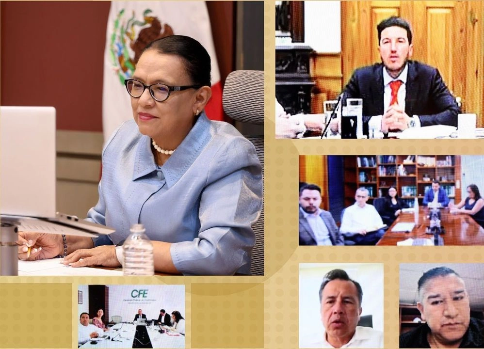 En videoconferencia, la secretaría de Gobernación, Rosa Icela Rodríguez se3 reunión con el gobernador de Nuevo León, Samuel García y otros funcionarios del sector energético. Foto 