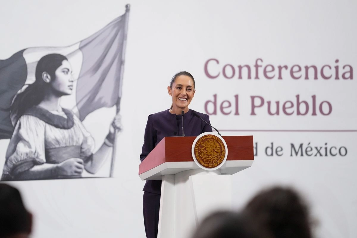 La Presidenta de México, Claudia Sheinbaum, durante su conferencia matutina en Palacio Nacional, en la Ciudad de México, el 16 de julio de 2025. 