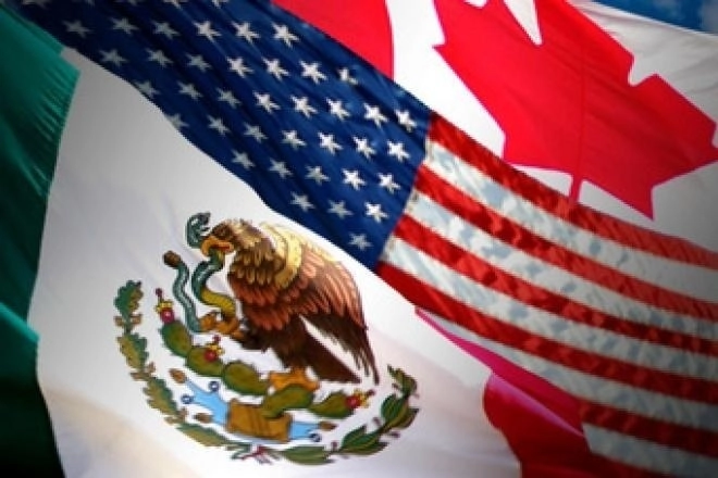Banderas de los tres países en el T-Mec. Foto tomada del sitio www.gob.mx