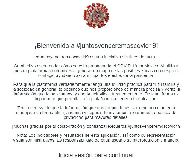 La aplicación  #juntosvenceremoscovid19 
puede usarse en un celular o notebook. Para utilizarla sólo hay que registrase en https://covid19.sol21ct.com/ 