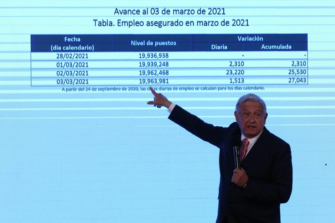 El presidente Andrés Manuel López Obrador durante la conferencia de esta mañana en Palacio Nacional. Foto Cuartoscuro