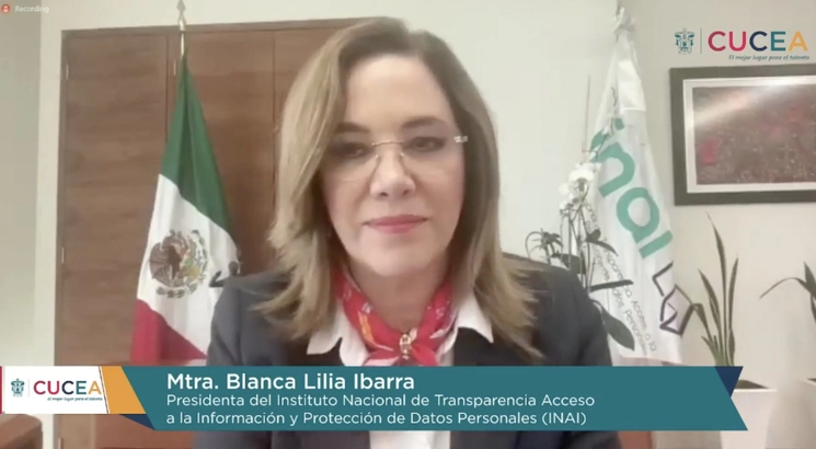 La comisionada presidenta del Inai, Blanca Lilia Ibarra, participó en la presentación del “Informe acerca del Combate a la Corrupción: El país y sus entidades federativas 2021”, realizado por la Universidad de Guadalajara, el 24 de agosto de 2023. Imagen tomada de Twitter @bl_ibarra
