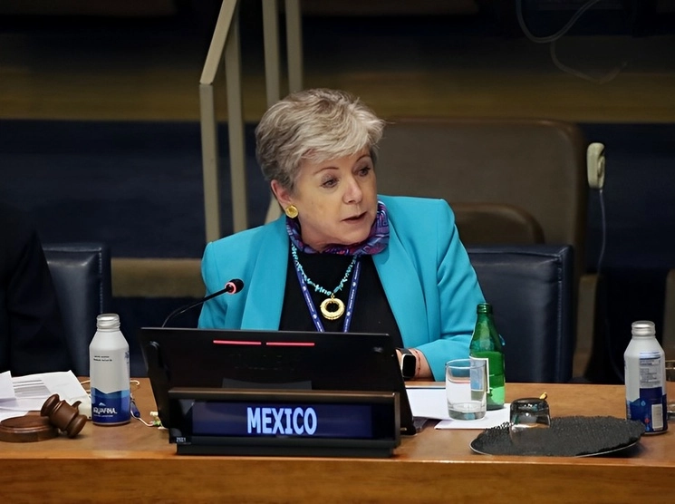 La canciller Alicia Bárcena durante su participación en el Consejo de Seguridad de la ONU, en Nueva York, el 20 de septiembre de 2023. Foto tomada de X @SRE_mx