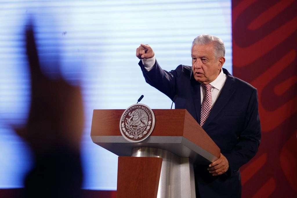 El presidente de México, Andrés Manuel López Obrador, durante su conferencia matutina en Palacio Nacional, Ciudad de México, el 25 de julio de 2022. Foto Pablo Ramos