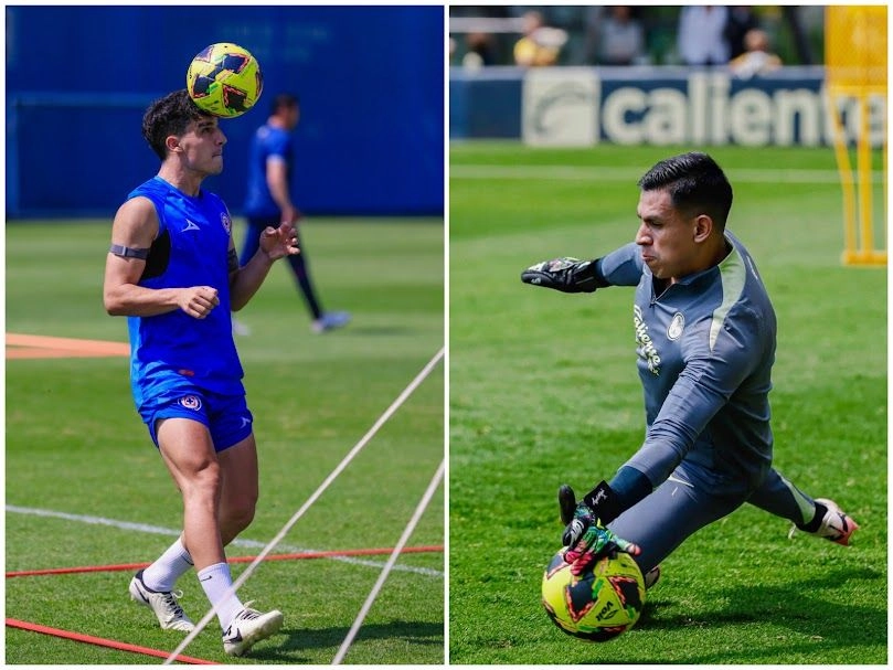El celeste Lorenzo Faravelli y el portero americanista Ángel Malagón se alistan para disputar el cuarto clásico joven en esta temporada. Foto 

