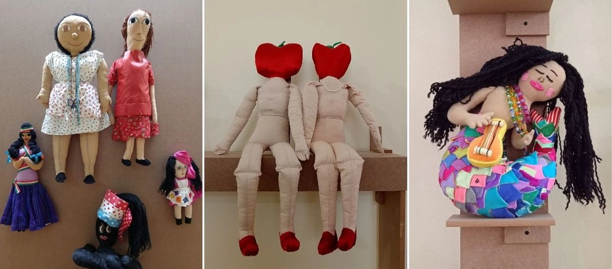 Arriba a la izquierda, 'Lucha', de Hortencia Morales, y 'Victoria', de Ofelia Murrieta, primeras piezas creadas por las costureras. Sobre estas líneas, otras muñecas que son parte del acervo que donó la Cooperativa 19 de Septiembre a la Casa Refugio Citlaltépetl. Foto cortesía Aysleth Corona