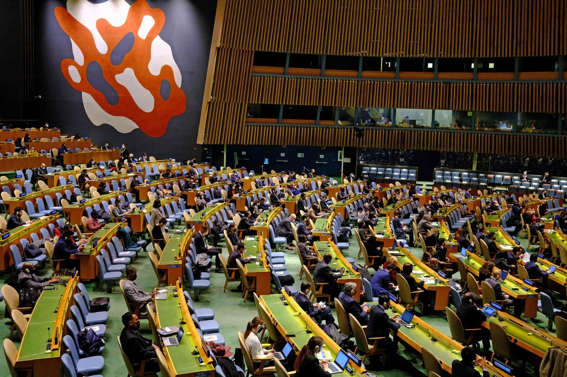 Sesión especial de emergencia de la Asamblea General de la ONU en Nueva York, el 1 de marzo de 2022. Foto Afp