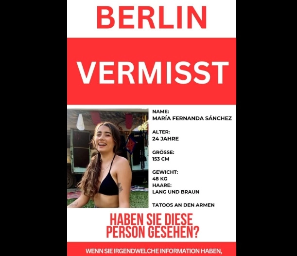 Ficha de búsqueda de la estudiante mexicana que residía en Berlín. Imagen tomada del grupo en Facebook Latinos e Hispanos en Berlin