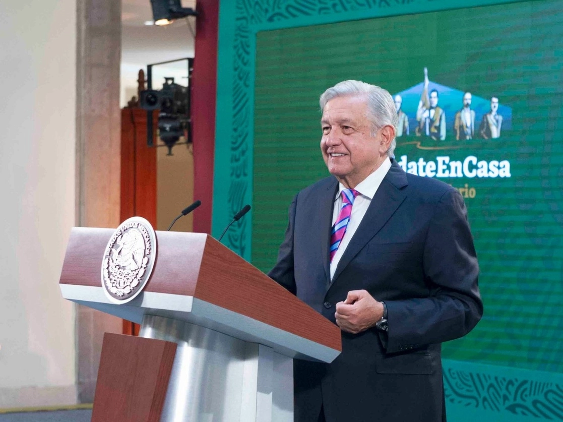 El presidente Andrés Manuel López Obrador durante la conferencia matutina de prensa en Palacio Nacional, el 4 de marzo de 2021. Foto cortesía Presidencia