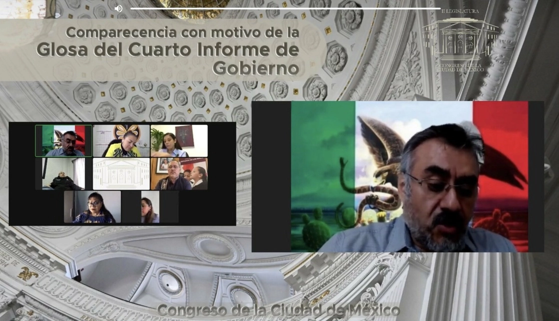 Rigoberto Salgado, encargado de despacho de la Secretaría de Bienestar e Inclusión Social (Sibiso), durante la presentación del cuarto informe de actividades de la dependencia. Foto tomada de Twitter @CDMX_SIBISO.