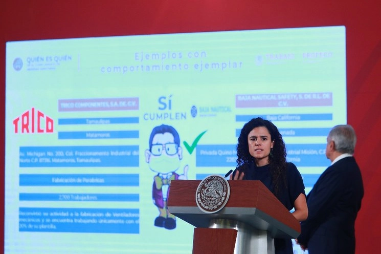 Luisa María Alcalde Luján, secretaria del Trabajo y Previsión Social, durante la conferencia matutina del presidente Andrés Manuel López Obrador. Foto Notimex