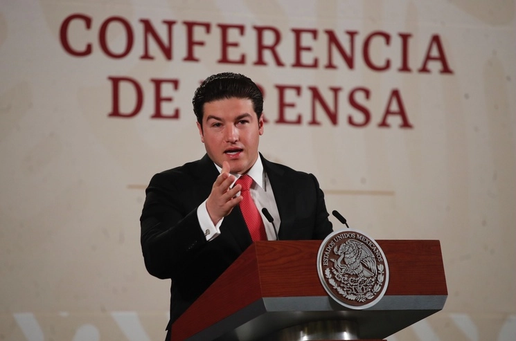 El gobernador de Nuevo León, Samuel García, en Palacio Nacional. Foto Cristina Rodíguez / Archivo