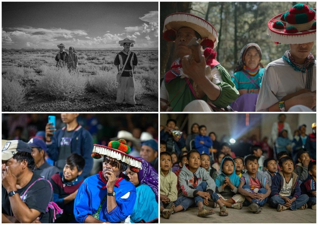 La primera y la segunda (arriba) imágenes son parte de ‘Un lugar llamado música’; la tercera y la cuarta (abajo) fueron captadas durante la proyección de la cinta en una de las comunidades de esa cultura. Foto cortesía de la producción 



