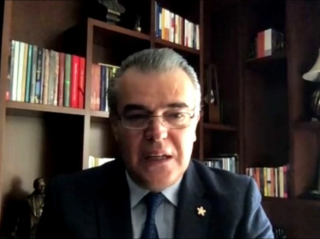Francisco Cervantes Díaz, presidente de la Concamin lamentó que el organismo internacional haya propuesto al gobierno mexicano hacer una reforma fiscal integral en plena pandemia del Covid-19. Imagen tomada de la transmisión en vivo a través del Twitter de @Concanaco