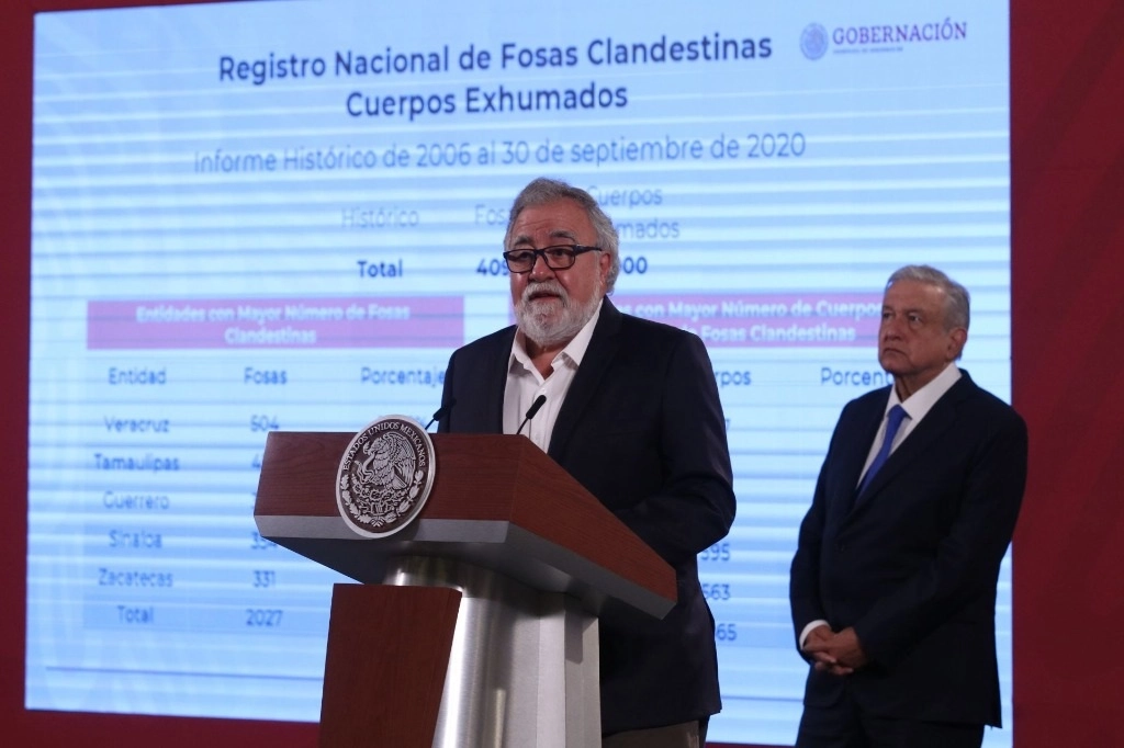 El subsecretario de Derechos Humanos de la Segob, Alejandro Encinas, durante la conferencia presidencial matutina en Palacio Nacional, en la Ciudad de México, el 7 de octubre de 2020. Foto Cuartoscuro