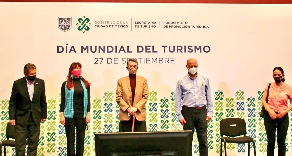Autoridades capitalinas en la presentación del programa “Turismo Seguro” que busca reactivar la Industria Turística de la CDMX. Foto tomada del Twitter @TurismoCDMX 