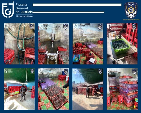 Gaseosas decomisadas por personal de la Fiscalía capitalina. Foto FGJCDMX 