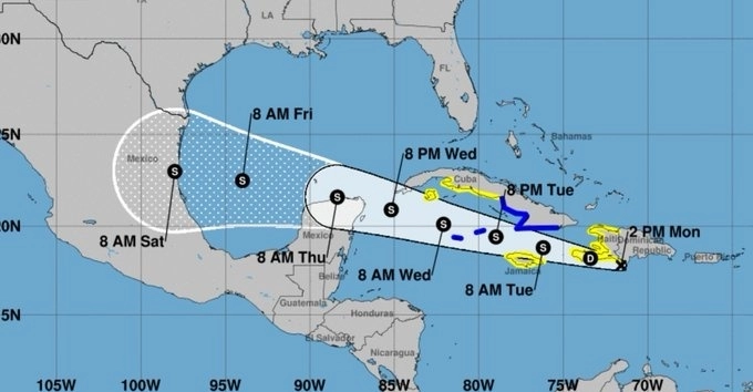 Trayectoria de la depresión tropical 'Grace'. Foto tomada de la cuenta de Twitter @CarlosJoaquin