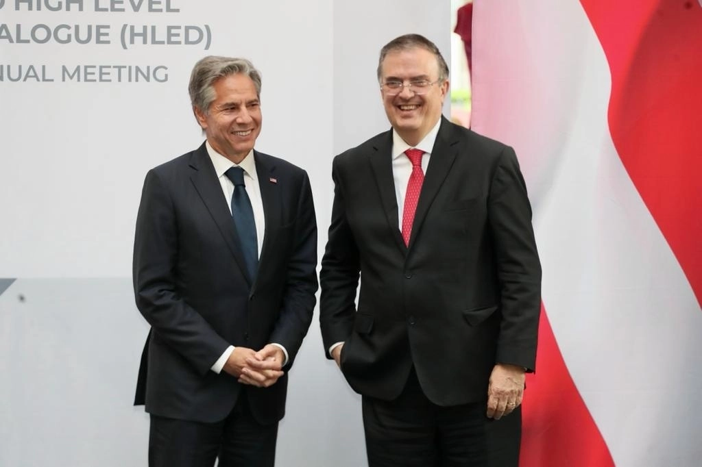 El secretario de Estado de EU, Antony Blinken (izq.) y el canciller Marcelo Ebrard, tras conferencia de prensa en septiembre pasado, luego de una encuentro por el DEAN. Foto Roberto García Ortiz / Archivo