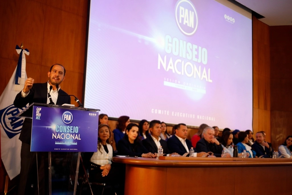 Sesión ordinaria del Consejo Nacional del Partido Acción Nacional, presidida por el dirigente Marko Cortés, el 17 de febrero de 2024. Foto José Antonio López