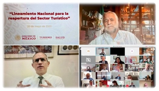 Los lineamientos están contenidos en un documento de más de cien páginas y son el resultado de una revisión de protocolos sanitarios internacionales, además de que integra las propuestas de los gobiernos estatales y del sector empresarial turístico, dijo Miguel Torruco. Imagen tomada de @SECTUR_mx