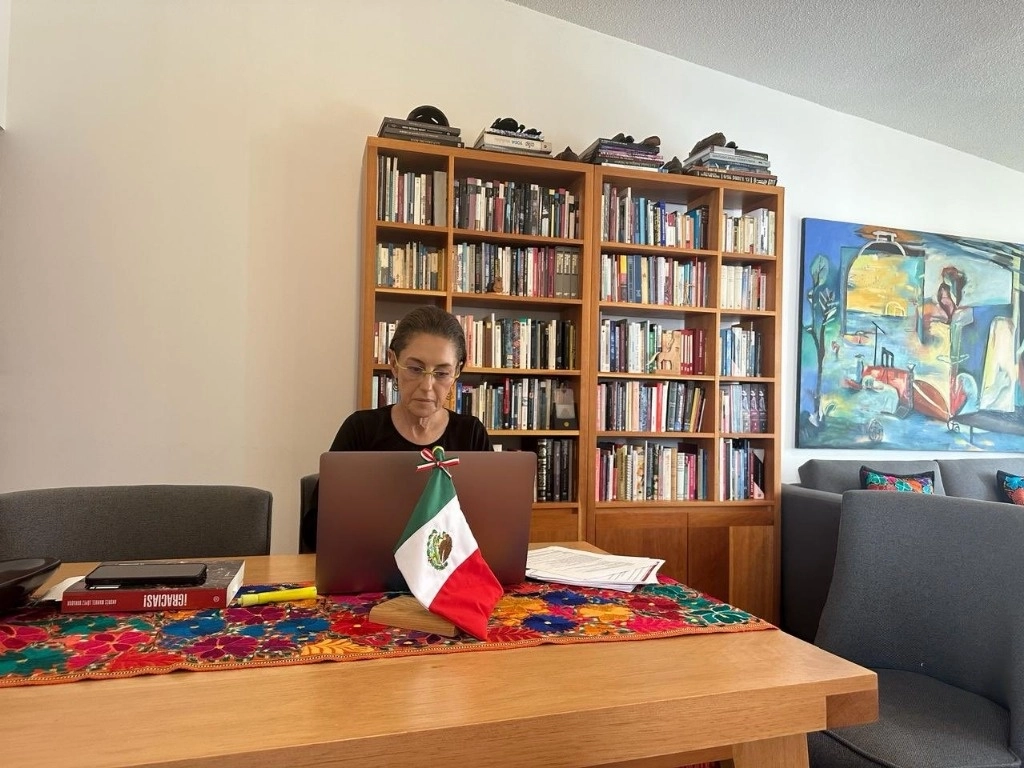 “A cambiar el número de teléfono, agregó”, la candidata de Morena, PT y PVEM a la presidencia de la república. Foto tomada de X @Claudiashein.