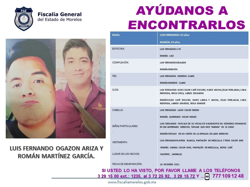Esta es la ficha que dio a conocer la FGE de los jóvenes desaparecidos. Foto FGE