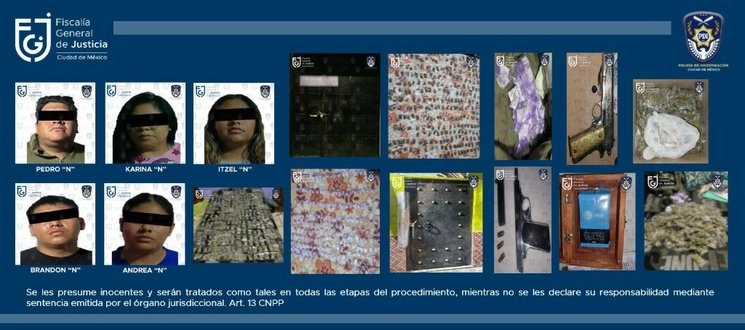 Cinco personas fueron detenidas en los cateos realizados en la alcaldía Tláhuac. Foto Proporcionada por la FGJ CDMX