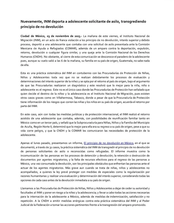 Comunicado del Imumi que difundió en sus redes sociales.