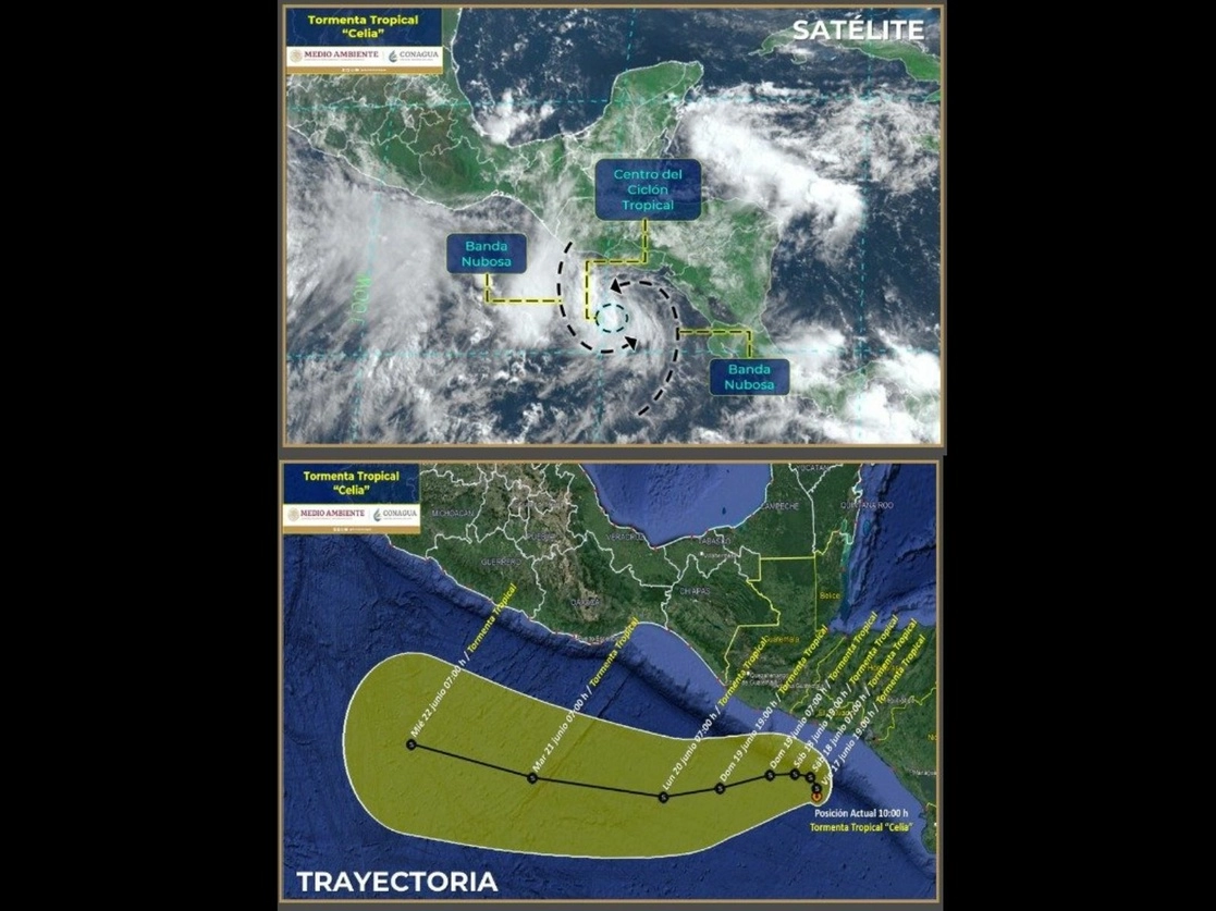 Trayectoria de la tormenta 'Celia' en la zona sur del país. Foto tomada del Twitter de @conagua_clima
 