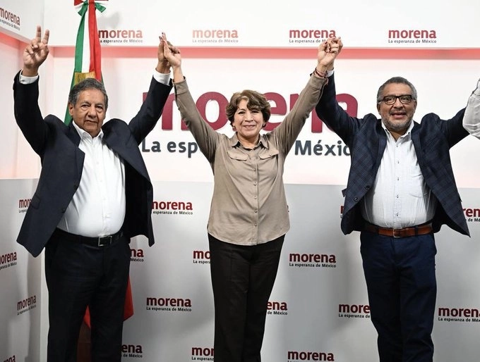 Los morenistas Higinio Martínez, Delfina Gómez y Horacio Duarte. Foto La Jornada