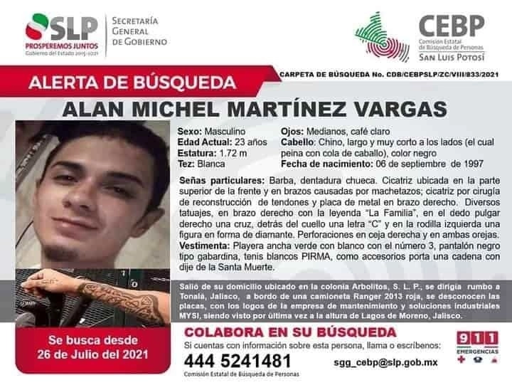 Ficha de búsqueda de uno de los jóvenes. Foto Secretaría General del Gobierno de SLP