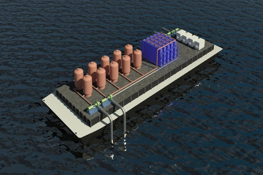 Prototipo del descarbonizador, que también podría ser utilizado en barcos. Foto MIT 