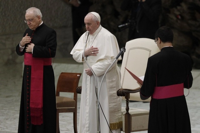El Papa Francisco durante la audiencia general de la semana, en la sala Pablo VI, en el Vaticano. Foto Ap