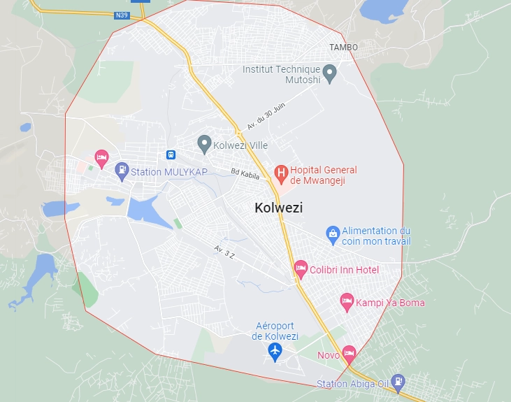 El tren provenía de la localidad de Luena, de la vecina provincia de Haut-Lomami, y se dirigía a la ciudad minera de Tenke, cerca de Kolwezi. Imagen Google maps