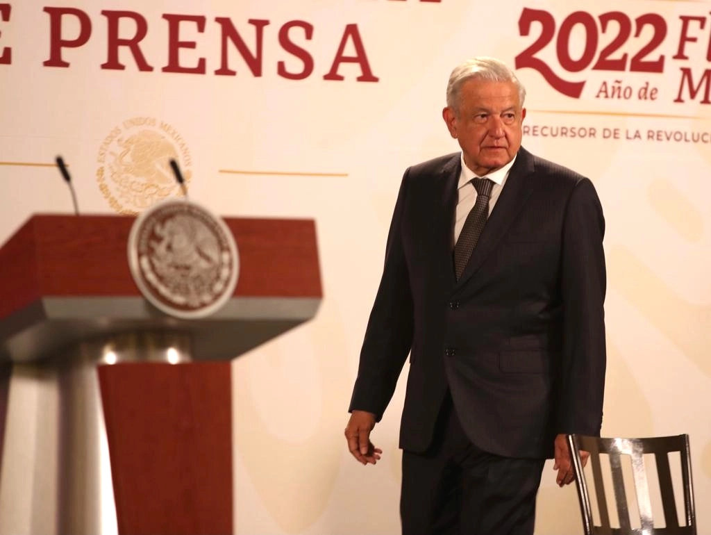 El presidente de México, Andrés Manuel López Obrador, durante su conferencia matutina en Palacio Nacional, en la Ciudad de México, el 23 de febrero de 2022. Foto José Antonio López