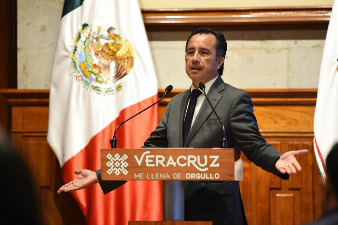 Cuitláhuac García, gobernador de Veracruz, durante conferencia de prensa, el 28 de febrero de 2022. Foto Cuartoscuro