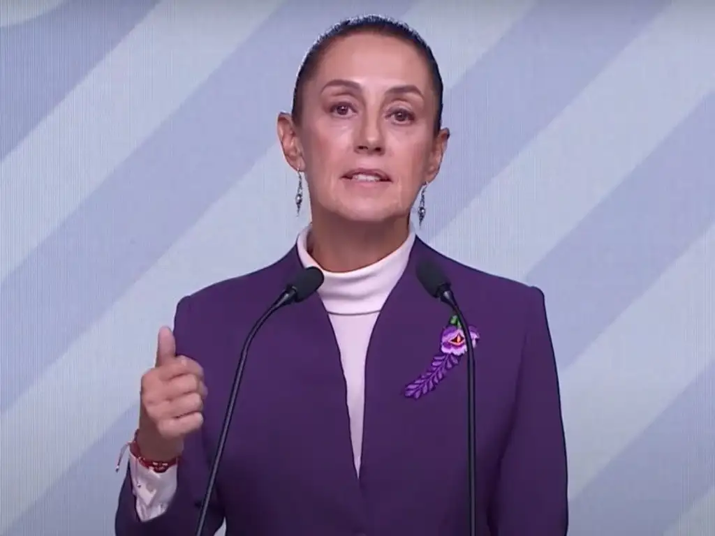 La candidata de Sigamos Haciendo Historia, Claudia Sheinbaum, durante el tercer debate presidencial, en la Ciudad de México, el 19 de mayo de 2024. Imagen captura de pantalla de la transmisión
