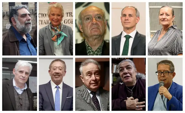 En la fila superior, de izquierda a derecha: Pedro Miguel, Olga Sánchez Cordero, Luis Linares Zapata, Hugo López-Gatell y Paloma Sáiz. En la fila inferior, de izquierda a derecha: Rafael Barajas 'El Fisgón', Héctor Díaz Polanco, Héctor Vasconcelos, Elvira Concheiro y Jenaro Villamil. Todos fueron designados para la comisión que elaborará el Proyecto de Nación 2024-2030. Fotos Pablo Ramos, Marco Peláez, Roberto García, Víctor Camacho, María Luisa Severiano, Luis Castillo, José Antonio López y La Jornada/Archivo.