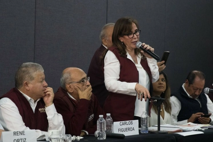 La dirigente de Morena, Yeidckol Polevnsky, durante  una reunión con integrantes del Consejo Nacional de todos los estados del país, el pasado 17 de enero. Foto Cuartoscuro 
