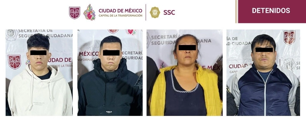 Tres hombres y una mujer fueron detenidos en los cateos ejecutados en la alcaldía Cuauhtémoc por elementos de la SSC CDMX y de la FGJ capitalina. Foto Tomada de X @PabloVazC