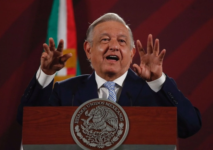 El presidente de México, Andrés Manuel López Obrador, durante su conferencia matutina en Palacio Nacional, en la Ciudad de México, el 26 de julio de 2023. Foto Cristina Rodríguez