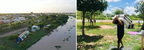 El río Bravo, desbordado tras la tormenta ‘Hanna’, alcanzó un campamento de migrantes en Matamoros, Tamaulipas. A su vez, voluntarios de la agrupación Global Response Management desmontaron el hospital móvil que brindaba atención gratuita a los viajeros. Foto Julia Le Duc