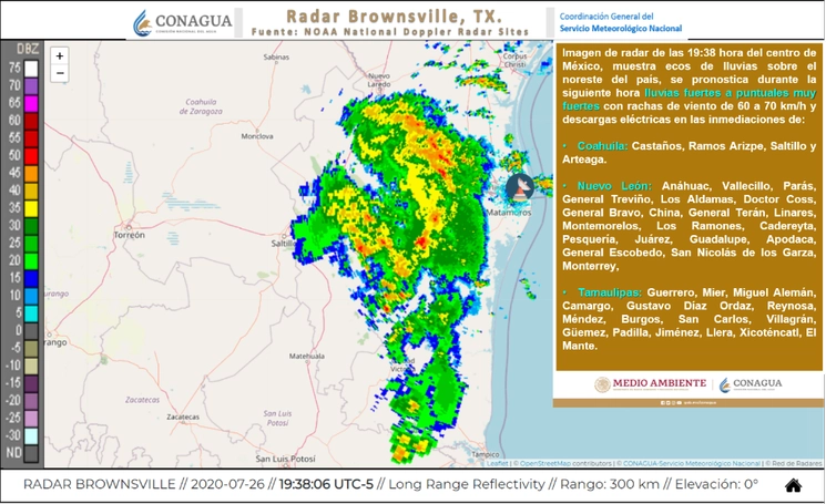 Mapa de Conagua donde se aprecia la tormenta. Foto @conagua_clima
