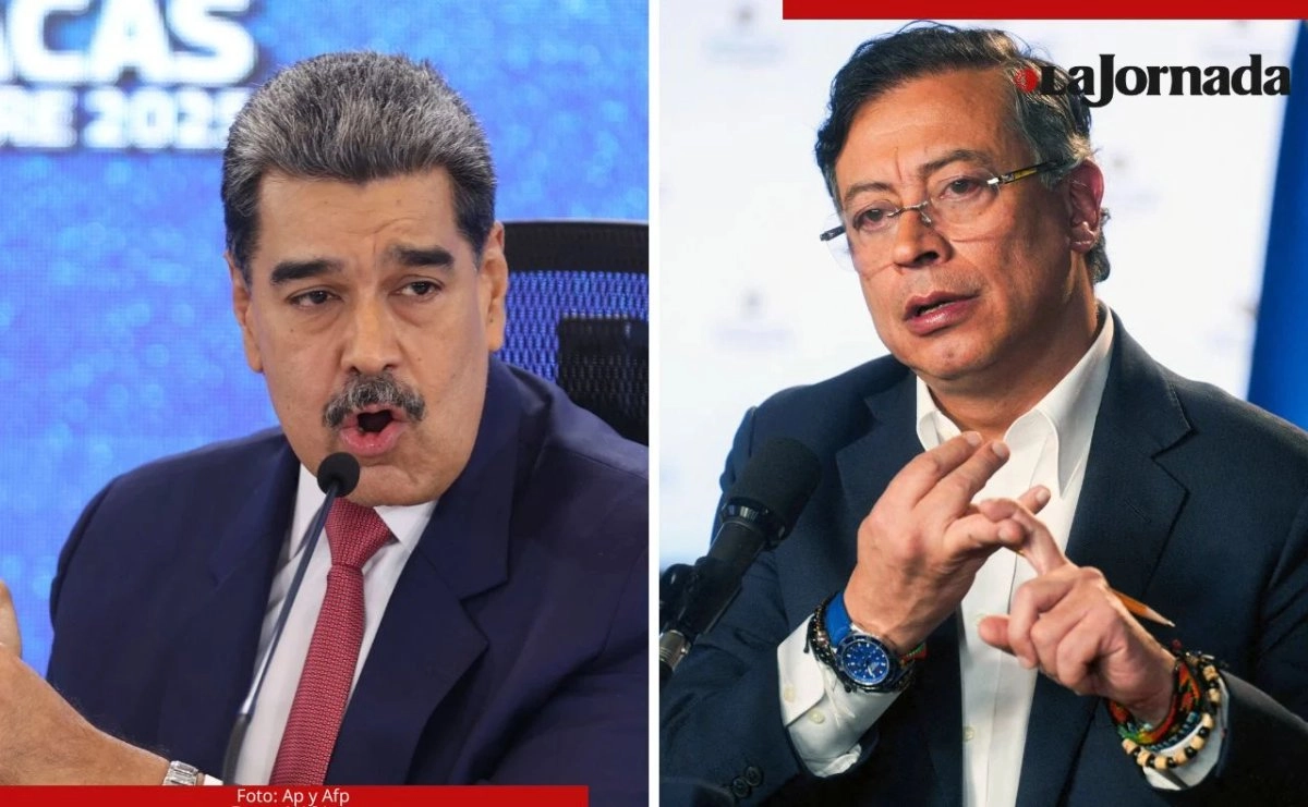 A la izquierda, el mandatario de Venezuela, Nicolás Maduro. A la derecha, el jefe de Estado colombiano, Gustavo Petro.