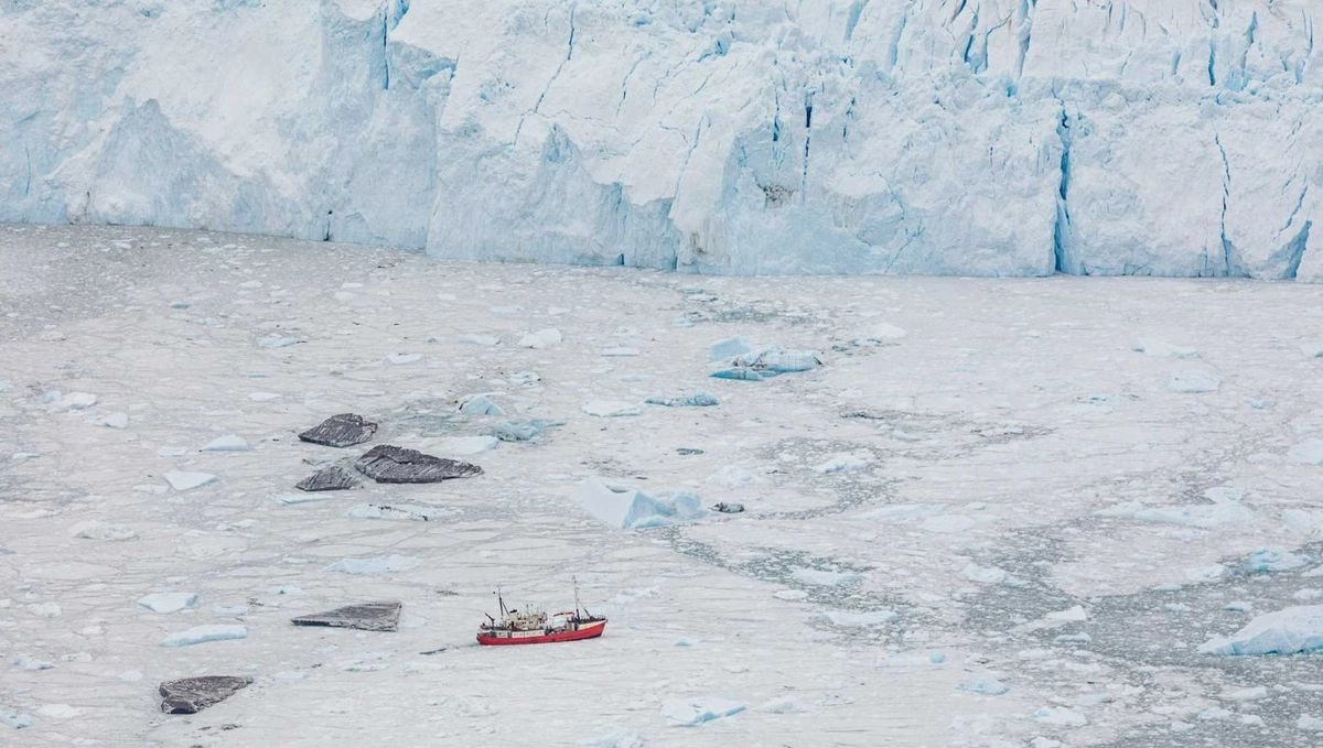 Glaciar de GreenFjord. El desprendimiento de icebergs y su posterior deriva está impulsando la mezcla del deshielo glacial con agua marina subterránea más cálida, agravando el retroceso de los glaciares en Groenlandia. 