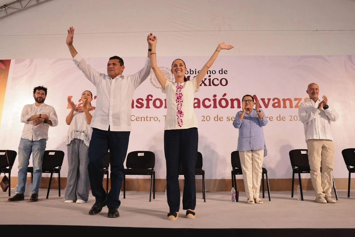 La presidenta Claudia Sheinbaum enfatizó en Tabasco, junto con el gobernador Javier May, que el trabajo del Gobierno federal siempre estará orientado a beneficiar al pueblo de México. Foto